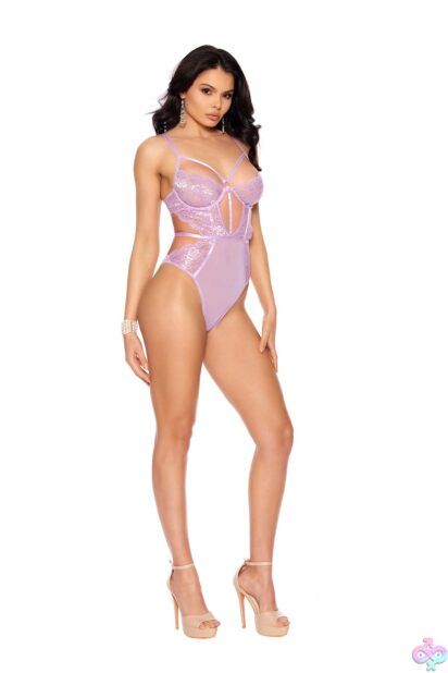 Lace and Mesh Teddy with Underwire Cups by Elegant Moments