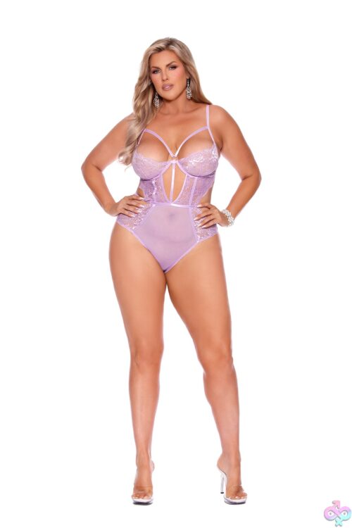 Lace And Mesh Teddy With Underwire Cups - Elegant Moments, Front View