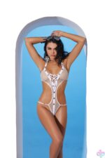 Fishnet Lace-Up Halter Neck Monokini - White, front view