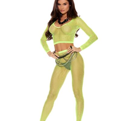 Diamond Net Long Sleeve Top and Leggings Set in Green by Elegant Moments