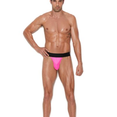 Nylon men's thong with elastic waistband in pink by Elegant Moments