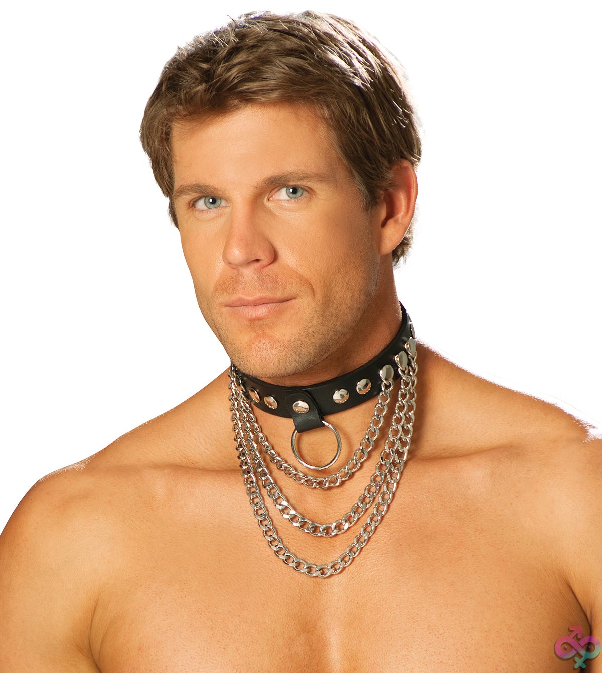 Discreet-Toys-Elegant-Moments-L9149_F Leather Collar With Chains And O Ring In Black By Elegant Moments