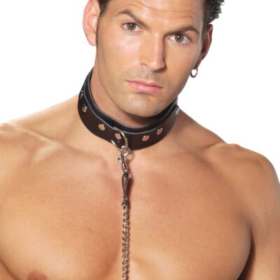 O Ring Detail Black leather collar by Elegant Moments — kink collar with metal O-ring hardware