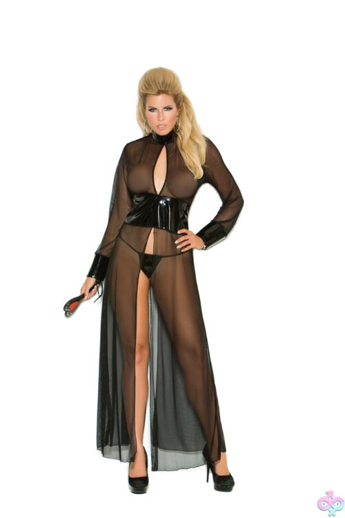 Mesh And Vinyl Long Sleeve Gown With Hook Closure - Elegant Moments, Front View