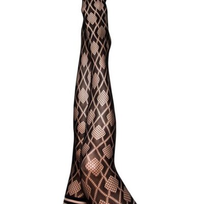 Brown diamond fishnet thigh-high stockings with stay-up band by Kixies