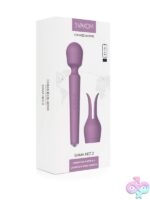 Emma Neo 2 Romantic Rose warming wand vibrator in purple silicone by Svakom with rabbit-ear attachment