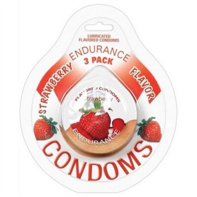Endurance Condoms Strawberry 3 Pack by Hott Products — flavored latex condoms with silicone lubricant