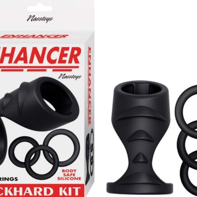 4-in-1 ribbed sleeve and silicone cock ring set in black by Nasstoys