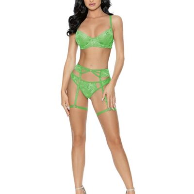 3 Pc Lace Bra Set - Escante — green view 2