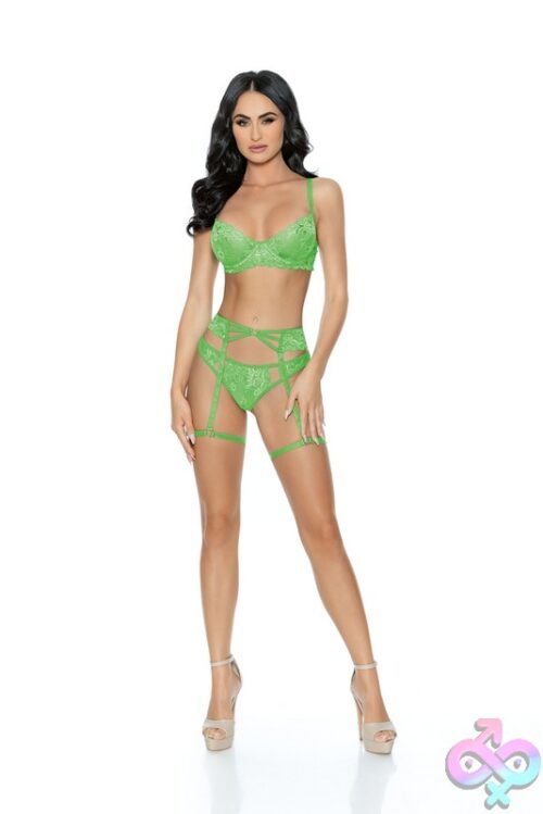 3 Pc Lace Bra Set - Escante — Green View 2