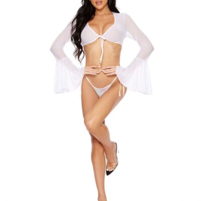Mesh Tie Front L S Top - Escante — white view 2