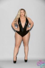 Liquid Look Chain Back Open Crotch Teddy - Queen Size - Black - Image 2