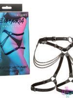Plus size multi chain thigh harness in black vegan leather with velvet lining by California Exotic Novelties