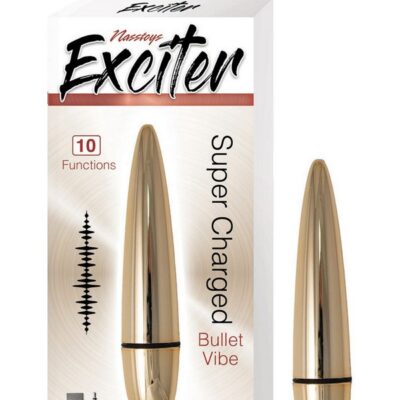 Sleek gold rechargeable bullet vibrator with 10 vibration modes by Nasstoys