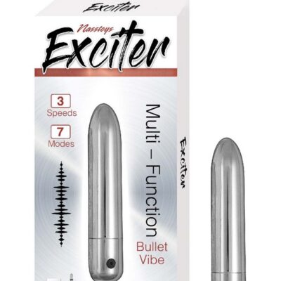 Exciter Multi Function rechargeable bullet vibrator in silver silicone and ABS by Nasstoys