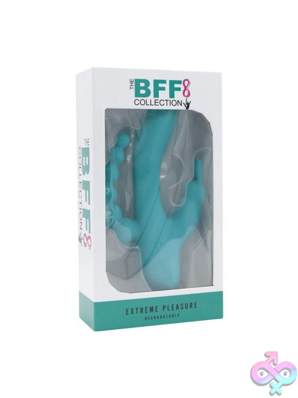 Discreet-Toys-Extreme-Pleasure-Rechargeable-Turquoise-Nu-Lr7-0 Rechargeable Turquoise Rabbit-Style Dual-Motor Vibrator In Medical-Grade Silicone By Closet Collection