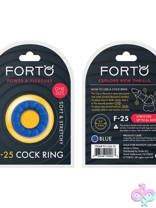 Forto F-25 23Mm Liquid Silicone C-Ring In Blue And Yellow On Neutral Background