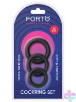 Three-piece graduated silicone cockring set in black by Forto