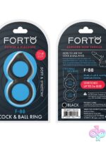 Forto F-88 double ring vibrating cock ring in black and blue liquid silicone