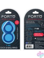 Forto F-88 double ring vibrating cock ring in black and blue liquid silicone