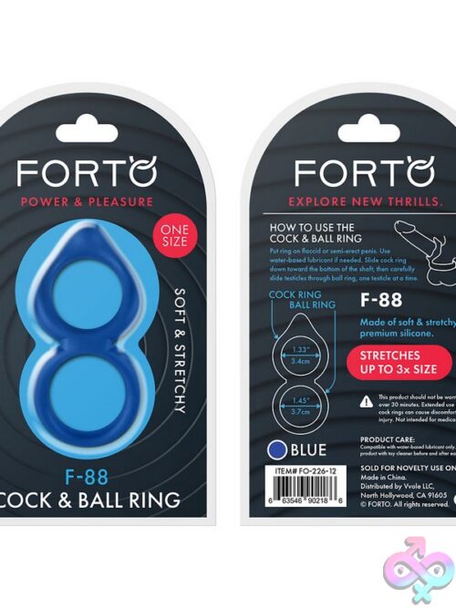 Forto F-88 Double Ring Vibrating Cock Ring In Black And Blue Liquid Silicone