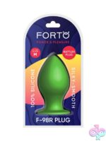 Medium green silicone rattler cone anal plug with flared base by Forto
