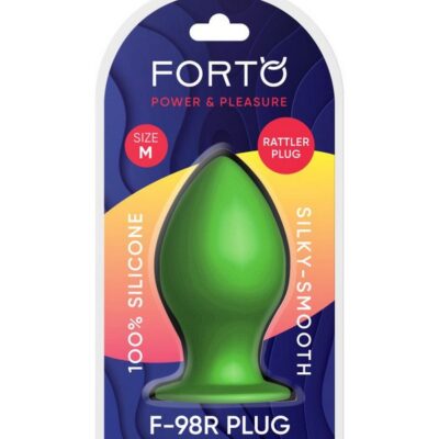 Medium green silicone rattler cone anal plug with flared base by Forto