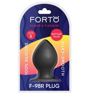 Small black cone-shaped silicone anal plug with rattling feature by Forto