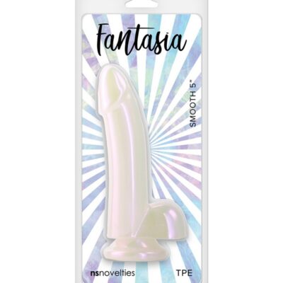 Smooth bendable 5-inch pearl-clear dildo by Ns Novelties against a clean background