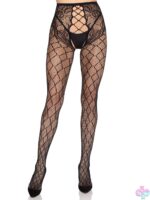 Faux Layer Net Tights With Crotchless Floral Panty