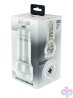 Clear TPE pocket stroker with ribbed textured sleeve by Kiiroo