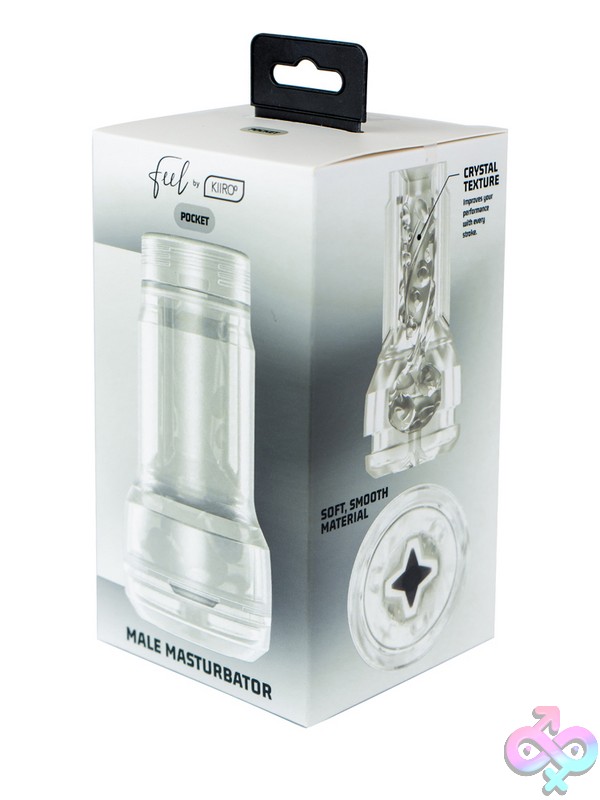 Discreet-Toys-Feel-Pocket-Crystal-Stroker-By-Kiiroo-Nu-Ko21027-P Clear Tpe Pocket Stroker With Ribbed Textured Sleeve By Kiiroo