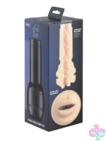 Black mouth stroker sleeve by Kiiroo shown against a clean neutral background