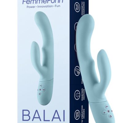 Femme Funn Balai dual-head rabbit vibrator in dark light blue premium silicone by Femmefunn
