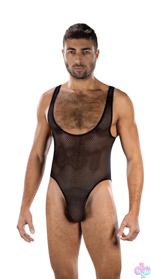 Fierce Deep V Mesh Bodysuit - Os - Black - Image 2