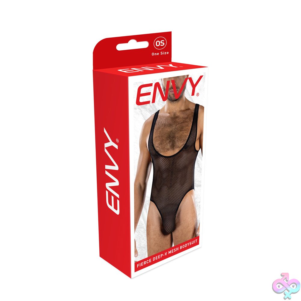 Discreet-Toys-Fierce-Deep-V-Mesh-Bodysuit-Os-Black-Ev-Ble326Blkos Fierce Deep V Mesh Bodysuit - Os - Black - Image 1