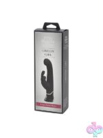 Curved black silicone g-spot rabbit vibrator with flexible ears and silver buttons by Fifty Shades