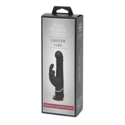 Greedy Girl rechargeable thrusting G-spot rabbit vibrator in black silicone by Fifty Shades