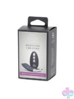 Sleek black silicone remote control panty vibe with silver ABS accents and satin storage bag by Fifty Shades