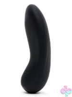 Pebble-shaped black silicone rechargeable clitoral vibrator with ridged texture by Fifty Shades