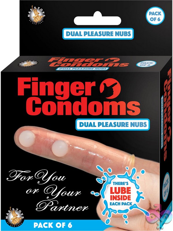 Discreet-Toys-Finger-Condoms-Nu-Nw2848 Beige Latex Finger Condoms With Dual Silicone Nubs 6-Pack By Nasstoys