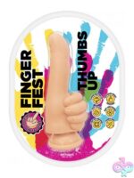 Finger Fest Thumbs Up silicone dildo with suction cup base in beige and orange