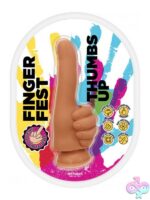 Finger Fest Thumbs Up silicone dildo with suction cup base in beige and orange