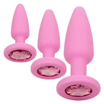 First Time Crystal Booty Kit — 3 graduated purple silicone gem anal plugs by CalExotics