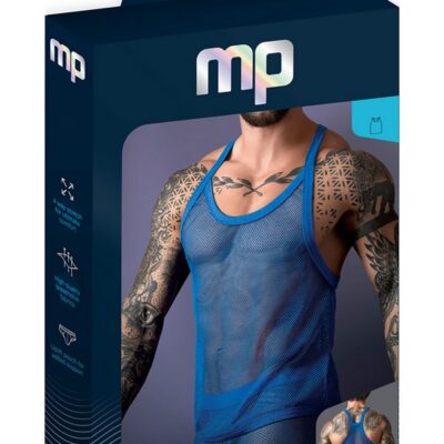 Male Power Fishnet 2.0 stretch tank top with racer cut back in black