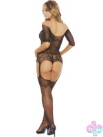 Fishnet And Lace Print Bodystocking With Legs Black O/S - Image 2