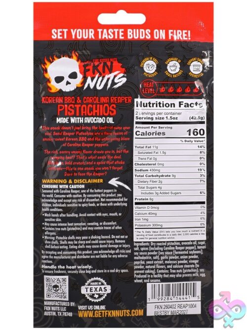 Fkn Nuts Korean Bbq &Amp; Carolina Reaper Pistachios 3 Oz. 10Pk Display - Image 3