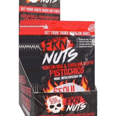 Fkn Nuts Seoul Reaper Korean BBQ Carolina Reaper in-shell pistachios 3 oz 10-pack display by Doc Johnson