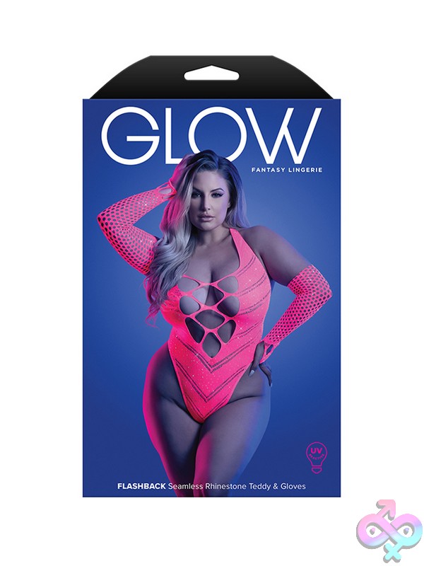 Discreet-Toys-Flashback-Seamless-Rhinestone-Teddy-Gloves-Queen-Size-Nu-Gl2139-Qs-B Uv-Reactive Neon Pink Seamless Rhinestone Teddy With Matching Gloves Queen Size By Fantasy Lingerie