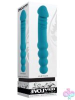Dual-sided flexible silicone vibrator in blue with beaded and phallic ends by Evolved Novelties
